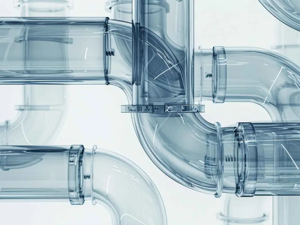 Technische Darstellung eines Rohrleitungssystems für die Dichtheitsprüfung